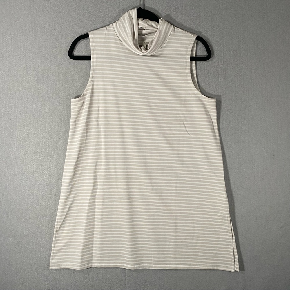 New Garnet Hill Sleeveless Tunic Shirt Tencel Stripe White Women’s Medium